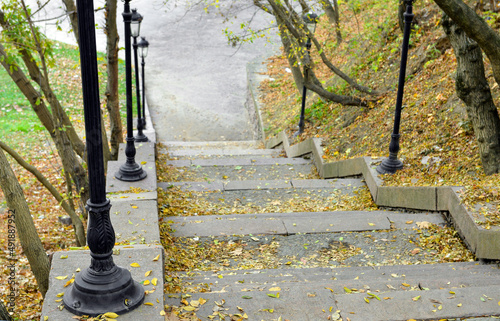 Old staircase with fallen l...