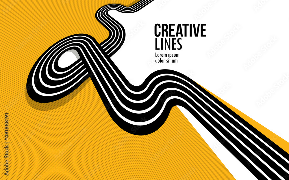 Creative lines vector abstract background, 3D perspective linear graphic design composition, stripes in dimensional rotation poster or banner.