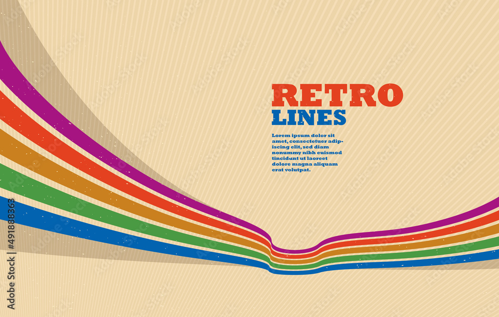 Retro style abstract background with curve lines in all colors of rainbow, 3D dimensional seventieth vector art. Retro style abstract background with curve lines in all colors of rainbow, 3D dimensional seventieth vector art.