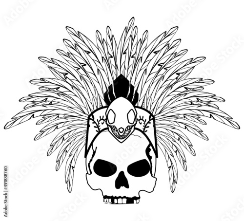 mexican aztec skull mask tattoo illustration in vector format