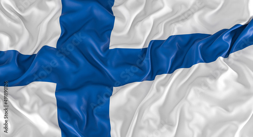 Finnish flag with folds and wrinkles.