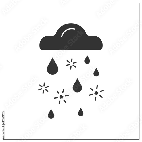Sleet glyph icon. Heavy snow with rain. Bad weather. Autumn vibe. Cloud with raindrops and snowflakes. Weather concept. Filled flat sign. Isolated silhouette vector illustration
