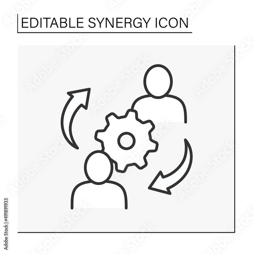 Human synergy line icon. Circular arrows between people. Collaboration. United interaction and teamwork. Synergy concept. Isolated vector illustrations. Editable stroke