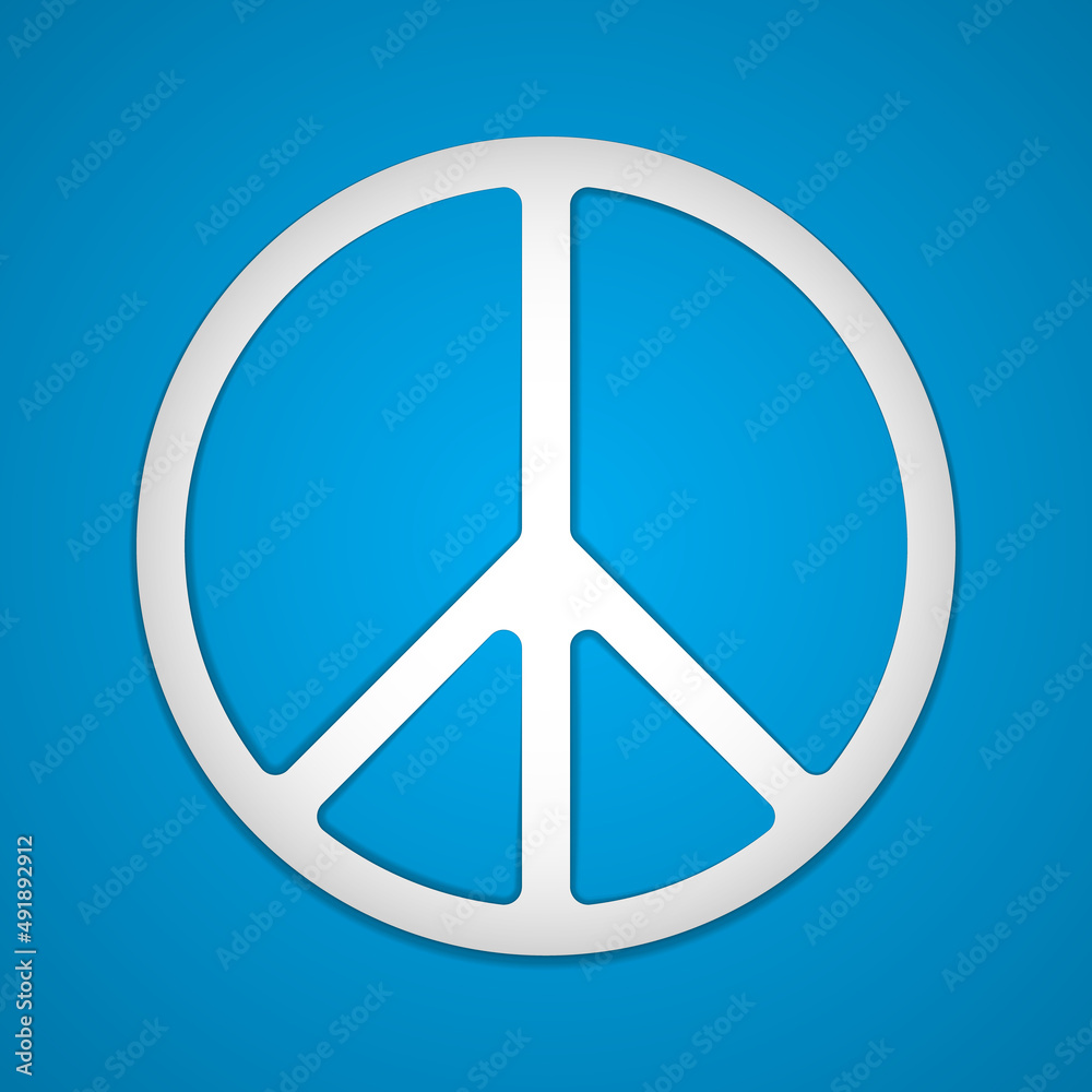 White Peace icon isolated on blue background. Pacific logo, sign. Hippie symbol of peace. Design element for anti-war company. Vector illustration. EPS10.