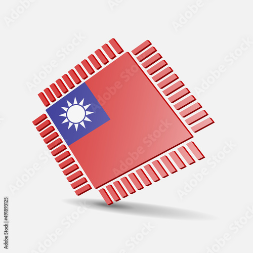Flag of Taiwan. Integrated circuit icon in colors of taiwanese flag. Semiconductor manufacturing. Processor, microchip. Vector Illustration. EPS10.