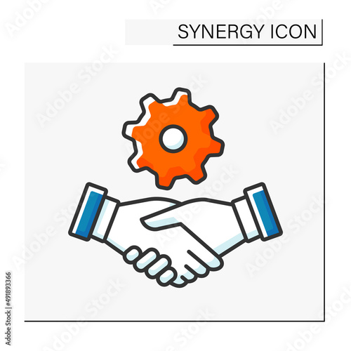 Handshaking color icon. Deal between partners. Community involvement. Synergy concept. Isolated vector illustrations