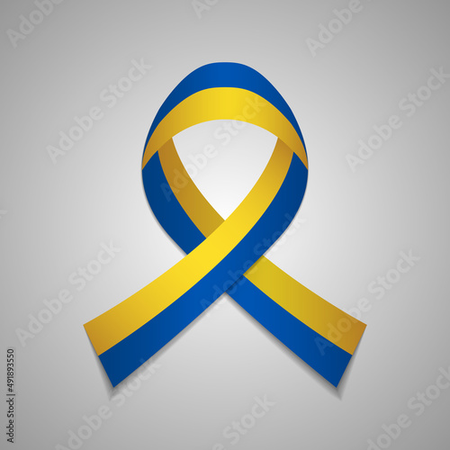 Flag of Ukraine. 24th of August. Vector illustration. Awareness ribbon on gray background. Independence day. National symbol. EPS10.