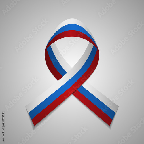 Flag of Russia. 12th of June. Vector illustration. Awareness ribbon on gray background. Independence day. National symbol. EPS10.