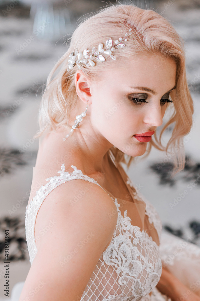 Close-up portrait of a beautiful bride blond woman. Close-up portrait of a beautiful bride blond woman.