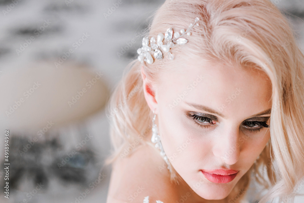 Close-up portrait of a beautiful bride blond woman. Close-up portrait of a beautiful bride blond woman.