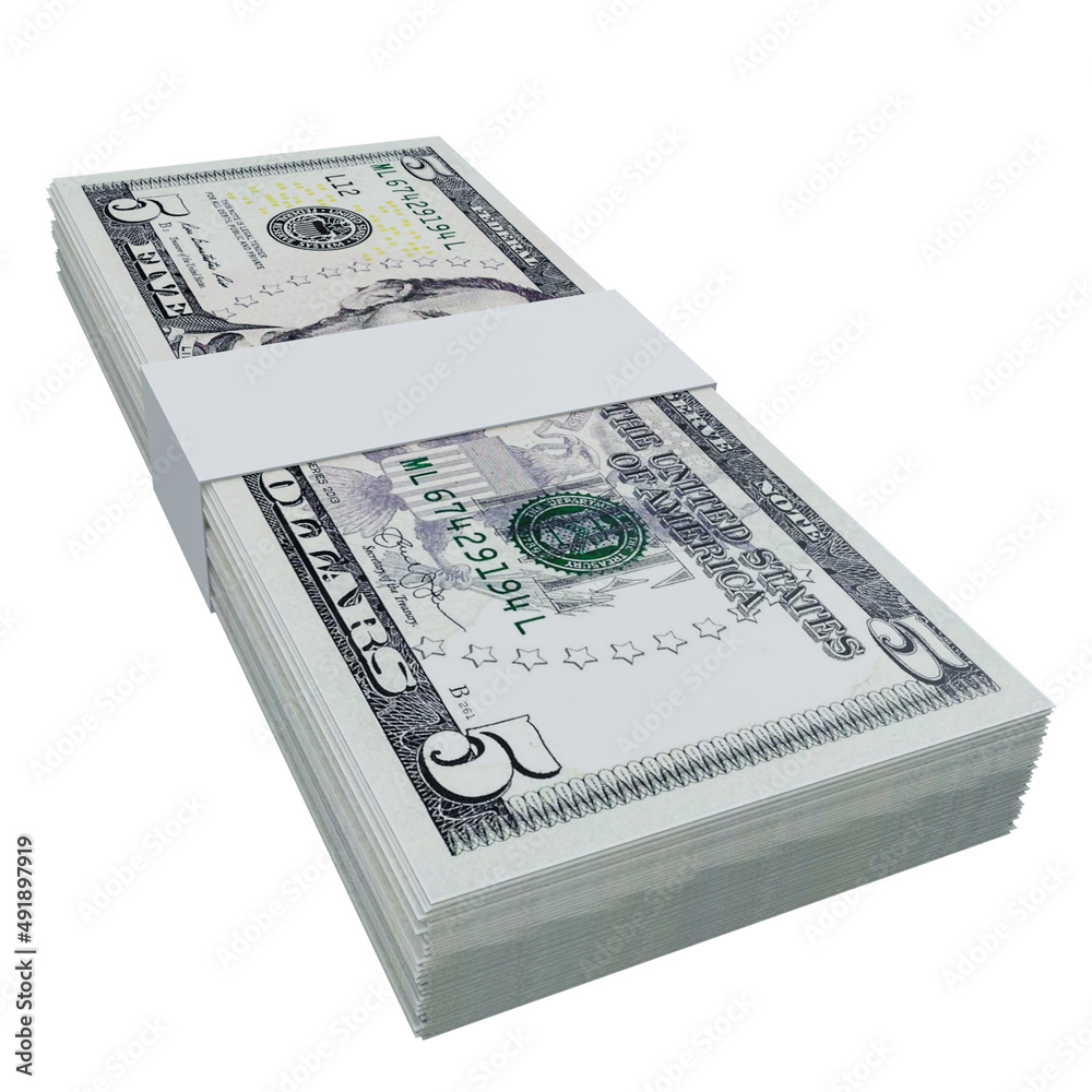 USA Currency Dollar 5: Stack of US Dollar USA banknote