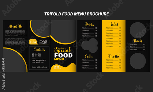 Trifold food menu template brochure