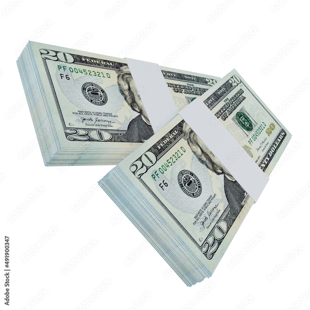 USA Currency Dollar 20: Stack of US Dollar USA banknote USA Currency Dollar 20: Stack of US Dollar USA banknote