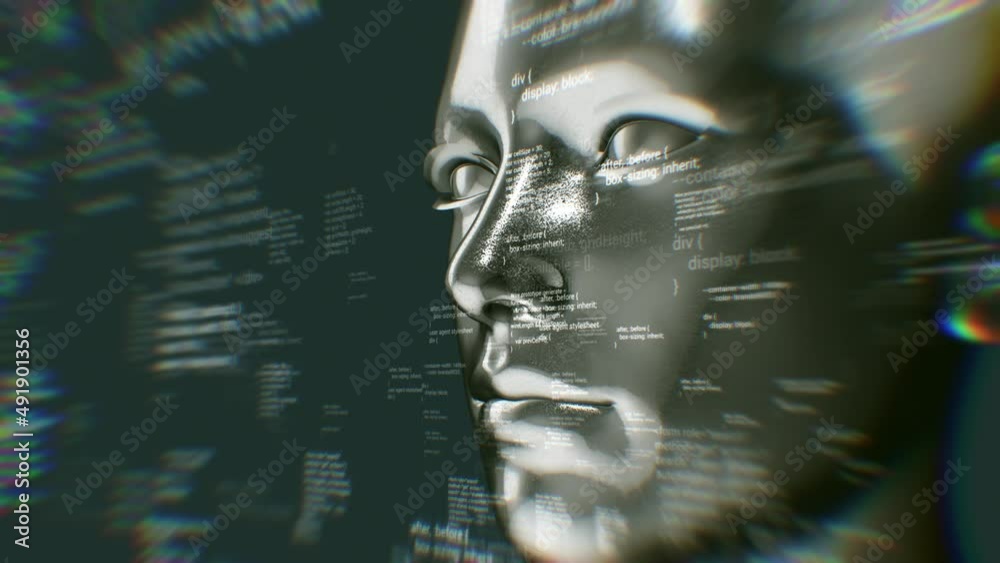 Programming Code and Digitized Human Face FHD Stock Video | Adobe Stock