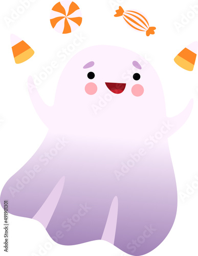 White Ghost or Spirit as Spooky Halloween Character Juggling with Candy photo