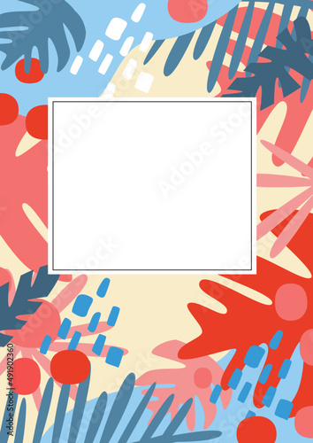 Abstract Floral Frame with Exotic Foliage and Copy Space for Text Template
