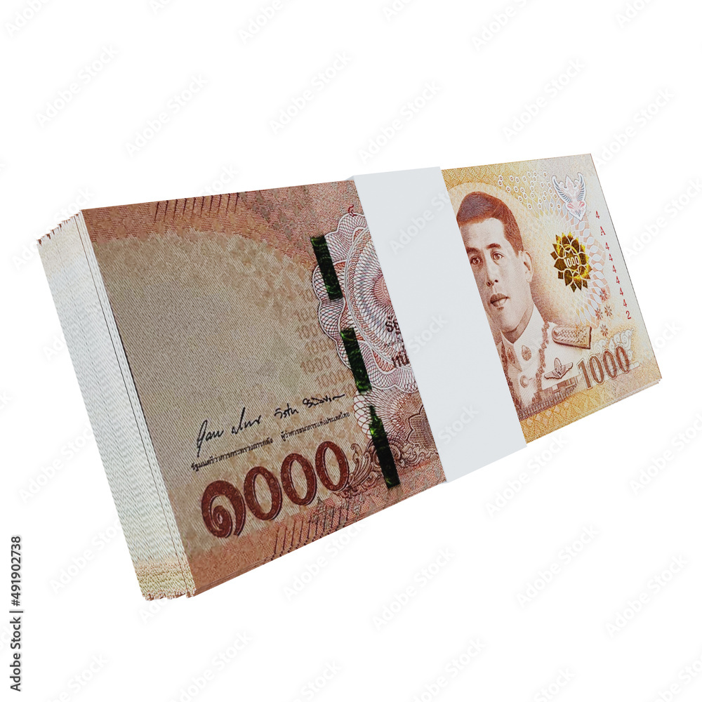 Fototapeta premium Thailand currency baht 1000: stack of baht thai banknote