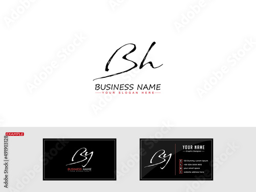 Letter BH Signature Logo, Handwriting Bh hb logo icon for brush cosmetics beauty fashion company logo with  business card