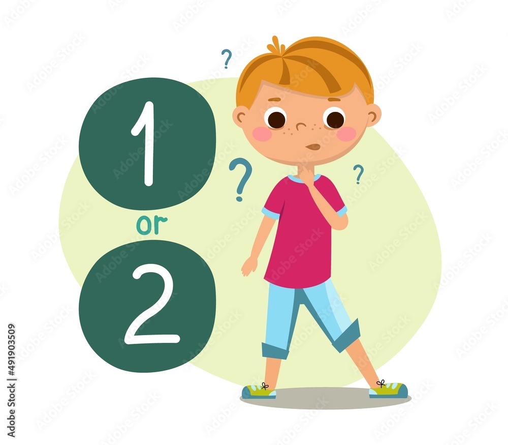 The child makes a choice. Children study, achievements science. Vector illustration isolated on a white background The child makes a choice. Children study, achievements science. Vector illustration isolated on a white background