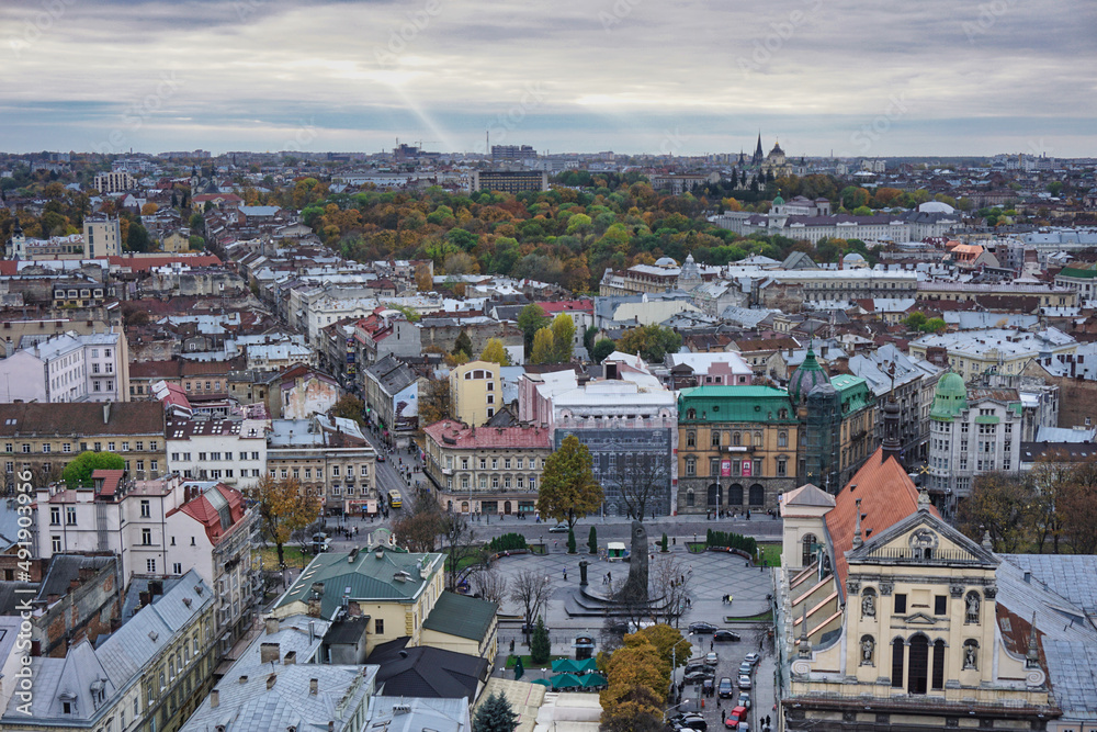 general view of historical city of lviv, ukraine