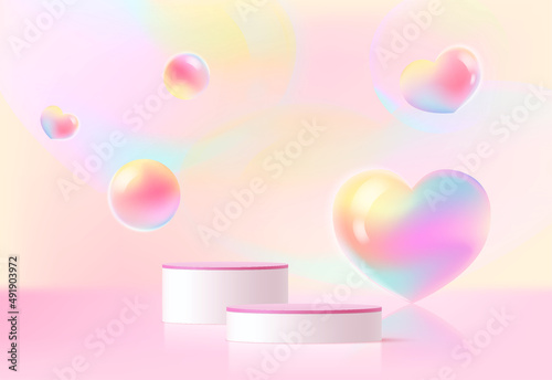 3D rendering podium with colorful pastel background with space for product presentation