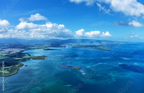 Aerial view of Grand Cul de Sac Marin, Baie Mahault, Basse-Terre, Guadeloupe, Lesser Antilles, Caribbean.