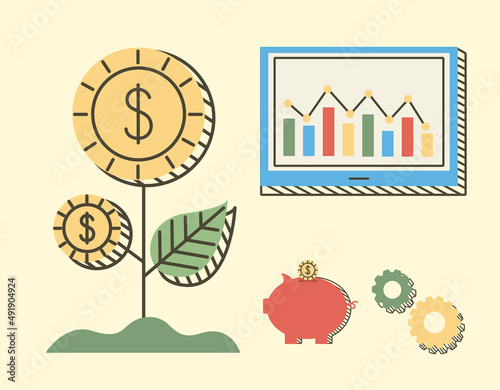 financial economy four icons