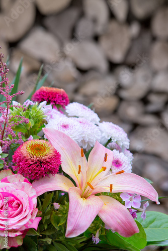 Valentine's Day Bouquet of colorful flowers isolated on gray background.