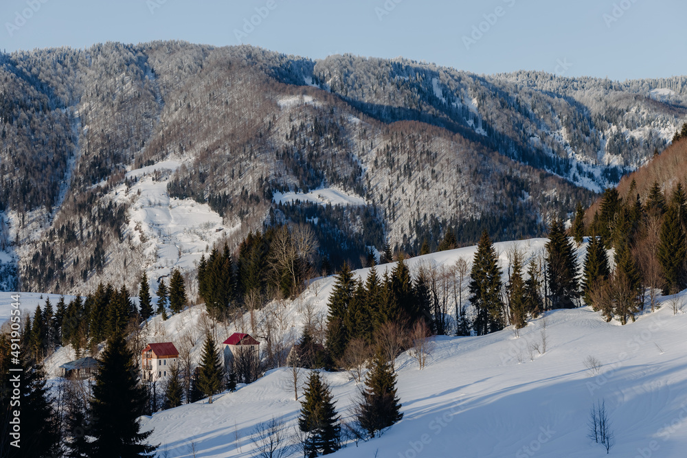 Winter view of the village in the mountains