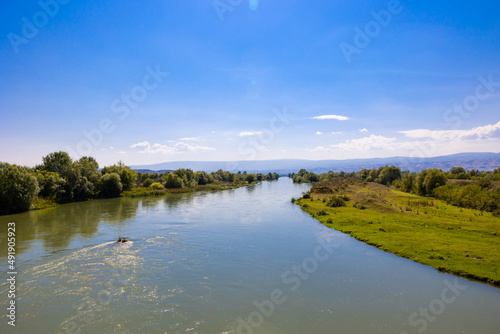 River view. A river on the plain from aerial view. Water pollution concept photo