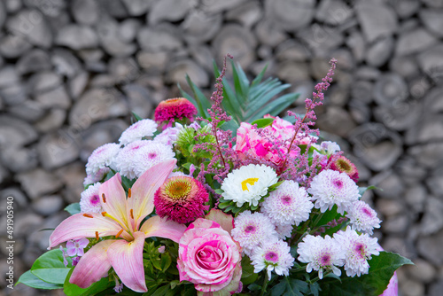 Mothers Day Bouquet of colorful flowers isolated on gray background.