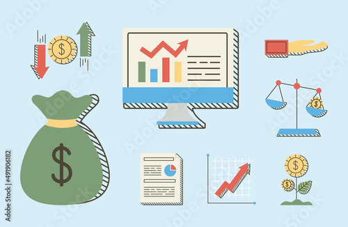 eight financial economy icons