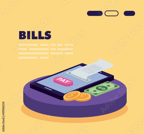 bills lettering and isometric icons