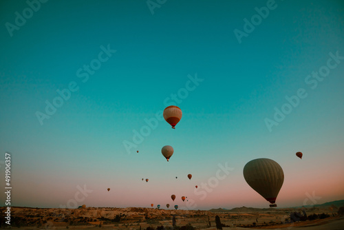 Cappadocia view. Hot air ballooning in Cappadocia at sunrise.