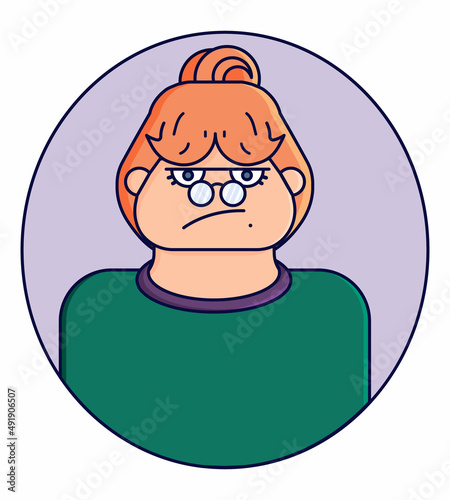 Teacher facial expression. Cute girl with emotion vector flat illustration.