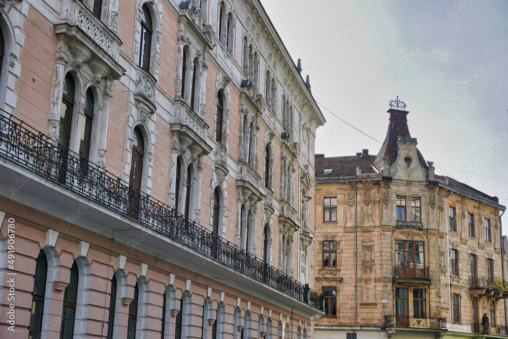 two historic buildings, ukraine, lviv