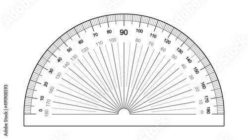 Protractor ruler isolated on the white background. Measuring tool Grid for for measuring degrees.