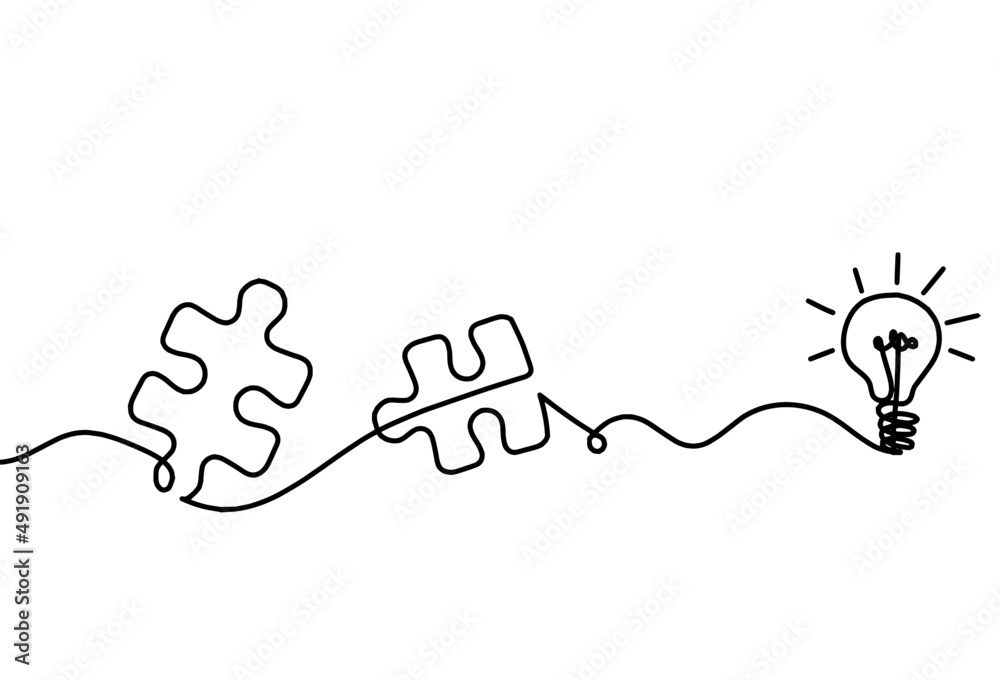 custom made wallpaper toronto digitalAbstract jigsaw puzzle with light bulb as line drawing on white background