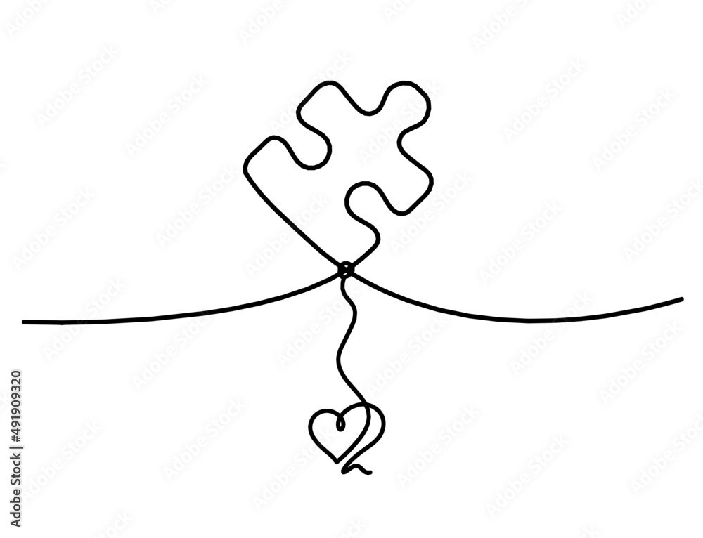 Abstract jigsaw puzzle with heart as line drawing on white background. Vector Abstract jigsaw puzzle with heart as line drawing on white background. Vector