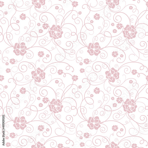 seamless white background with abstract pink flowers. Vector floral pattern with flowers