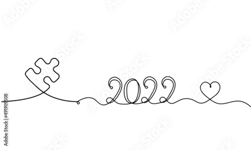 Abstract jigsaw puzzle with 2022 as line drawing on white background. Vector