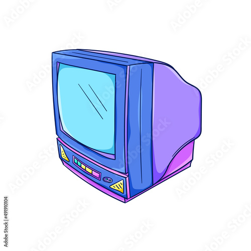 TV illustration. Retro television. Retro color TV set. 90s style vector. Retro technology. 1990s trendy illustration. Nostalgia for the 90s.