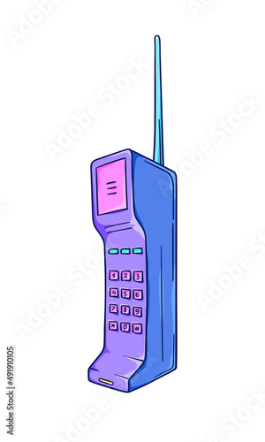 Mobile phone illustration. Retro cellphone. Cellular phone retro technology. 90s style vector. 1990s trendy illustration. Nostalgia for the 90s.