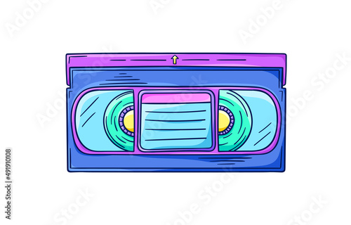 Video cassette illustration. Retro videotape for video recording. 90s style vector. 1990s trendy illustration. Nostalgia for the 90s.