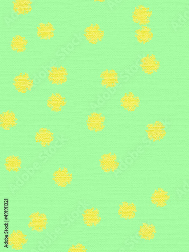 Green color background with yellow abstract spots.Background for wrapping or fabric. Bright hand drawn illustration.