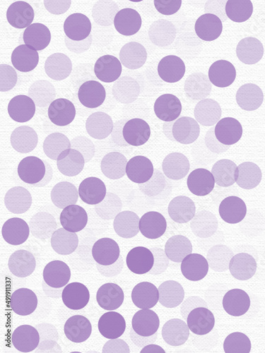 Lilac circles on a white background. Balls of different purple shades. Printable canvas. Beautiful pattern for fabric and paper.