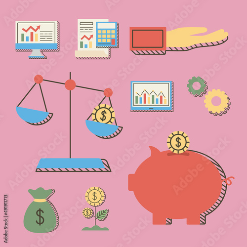 nine financial economy icons