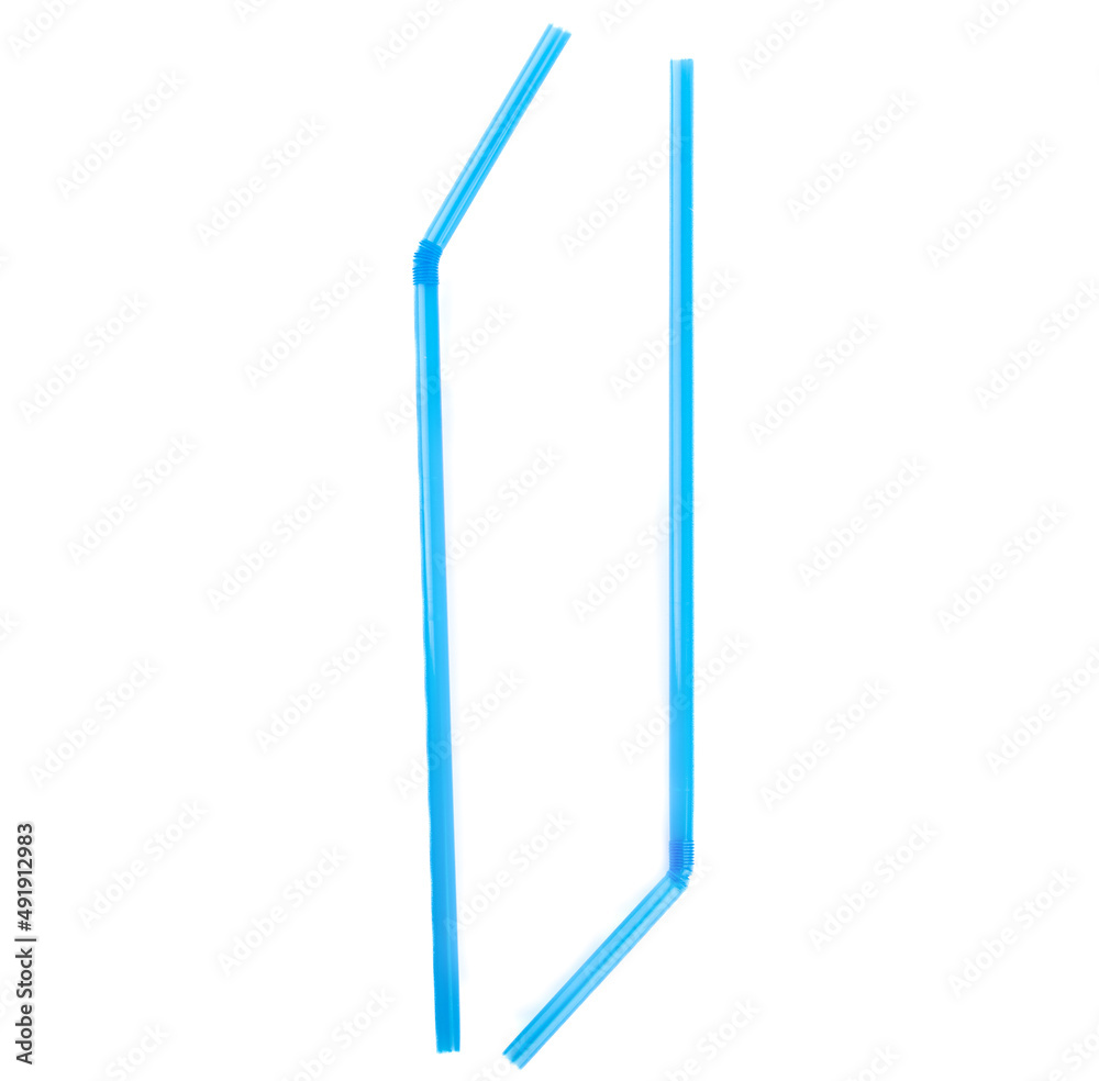 Two blue cocktail tubes with a curve isolated on a white background. Two blue cocktail tubes with a curve isolated on a white background.