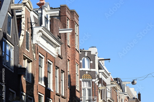 Amsterdam Nieuwe Spiegelstraat Street House Facades Close Up, Netherlands