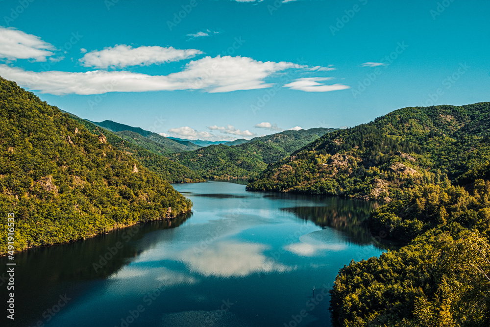 Naklejka premium The view of Bulgaria that flows from the river to Greece, Rhodope - Paranesti